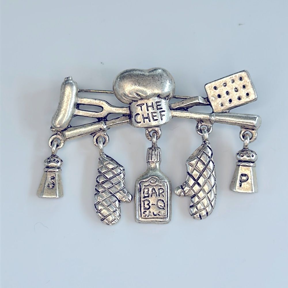 Vintage Danecraft "The Chef" BBQ Grilling Charm Brooch Pin - Culinary Gift